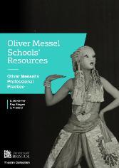 an illustrated poster for Oliver Messel School Resources with a photo of a costumed dancer wearing a mask